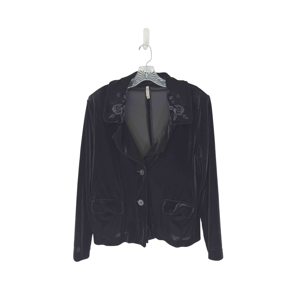 White Stag Jacket Blazer Black Velvet Vamp Witchy Whimsy Goth Embroidered‎ Large